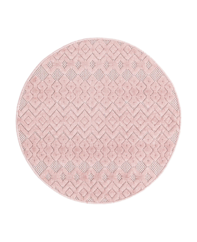 Bayshore Home High-low Pile Latisse Textured Outdoor Lto01 3' X 3' Round Area Rug In Pink