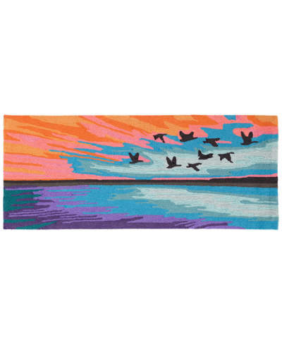 Liora Manne Frontporch Flock 2' X 5' Runner Outdoor Area Rug In Blue
