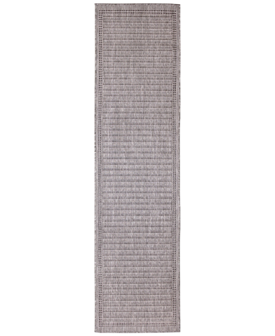 Liora Manne Malibu Simple Border 1'11" X 7'6" Runner Outdoor Area Rug In Charcoal