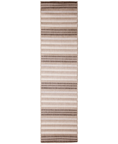 Liora Manne Malibu Faded Stripe 1'11" X 7'6" Runner Outdoor Area Rug In Beige