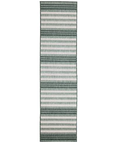 Liora Manne Malibu Faded Stripe 1'11" X 7'6" Runner Outdoor Area Rug In Green