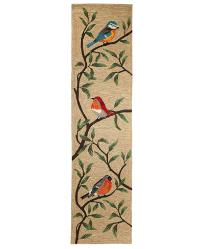 Liora Manne Ravella Birds On Branches 2' X 8' Runner Outdoor Area Rug In Tan/beige