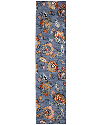 Liora Manne Canyon Ornamental Flower 1'10" X 7'6" Runner Outdoor Area Rug In Blue
