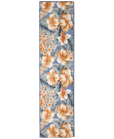 Liora Manne Canyon Tropical Floral 1'10" X 4'11" Runner Outdoor Area Rug In Navy