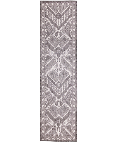 Liora Manne Malibu Ikat 1'11" X 7'6" Runner Outdoor Area Rug In Charcoal