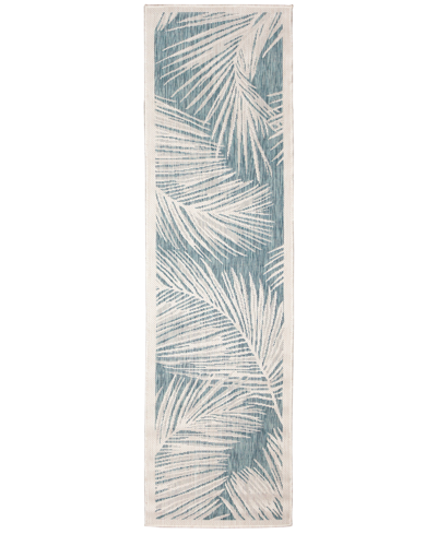 Liora Manne Carmel Fronds 1'11" X 7'6" Runner Outdoor Area Rug In Aqua