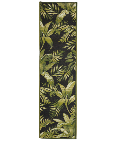 Liora Manne Marina Jungle Leaves 1'11" X 7'6" Runner Outdoor Area Rug In Black