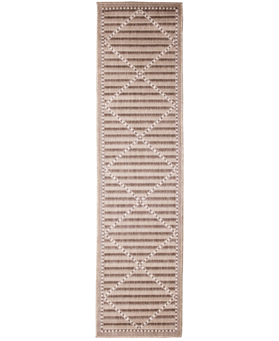 Liora Manne Malibu Checker Diamond 1'11" X 7'6" Runner Outdoor Area Rug In Beige