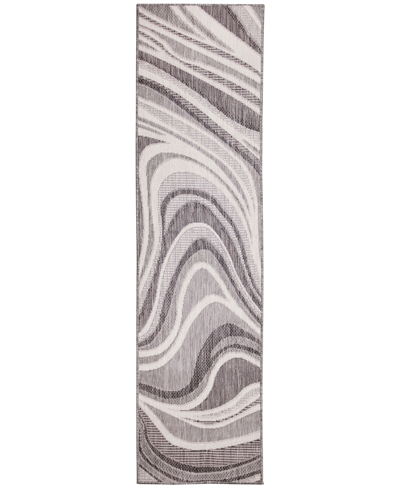 Liora Manne Malibu Waves 1'11" X 7'6" Runner Outdoor Area Rug In Charcoal