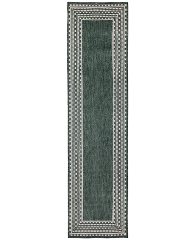 Liora Manne Malibu Etched Border 1'11" X 7'6" Runner Outdoor Area Rug In Green