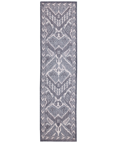 Liora Manne Malibu Ikat 1'11" X 7'6" Runner Outdoor Area Rug In Navy