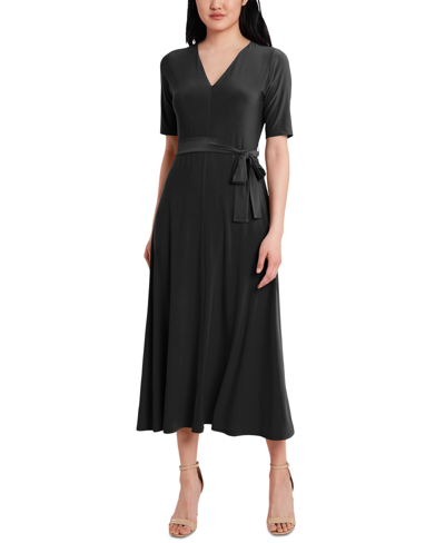 Msk Plus Size Tie-waist Midi Dress In Black