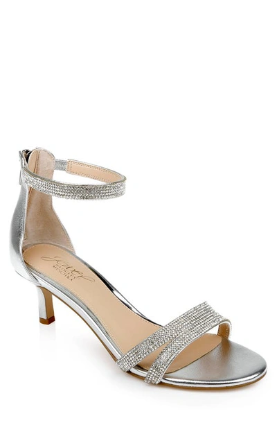Jewel Badgley Mischka Ankle Strap Brie Heel In Silver Metallic