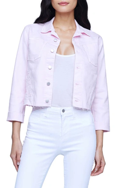 L Agence Janelle Raw Cut Slim Denim Jacket In Soft Pink