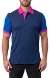 Maceoo Mozart Regular Fit Colorblock Egyptian Cotton Button-up Polo In Blue