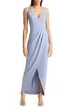 Wayf The Ines V-neck Tulip Gown In Dusty Blue