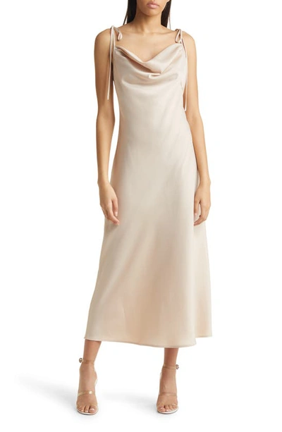 Wayf The Beverly Cowl Neck Midi Dress In Champagne