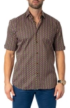 Maceoo Galileo Regular Fit Multicircle Short Sleeve Button-up Shirt In Black