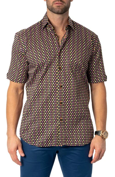Maceoo Galileo Regular Fit Multicircle Short Sleeve Button-up Shirt In Black
