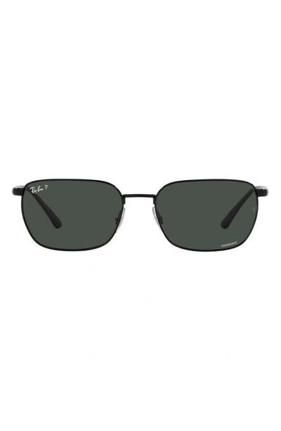 Ray Ban 58mm Polarized Rectangular Sunglasses In Black/ Polarized Dark Grey