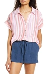 Caslon Stripe Woven Shirt In White- Coral Pink Aria Stripe