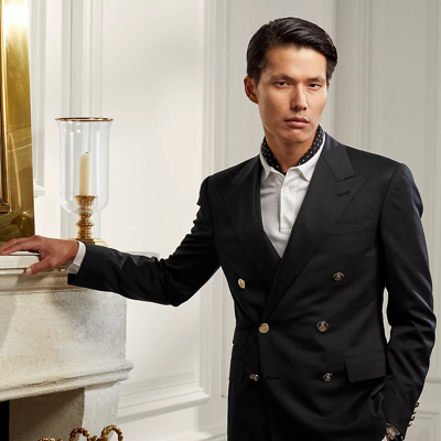 Ralph Lauren Gregory Wool Serge Peak-lapel Blazer In Black