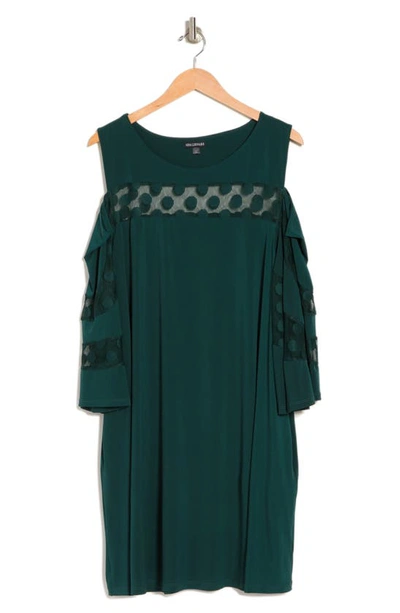 Nina Leonard Jewel Neck Cold Shoulder Three-quarter Sleeve Dress In Rich Pine