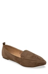 Chase & Chloe Pointy Toe Loafer In Taupe Suede