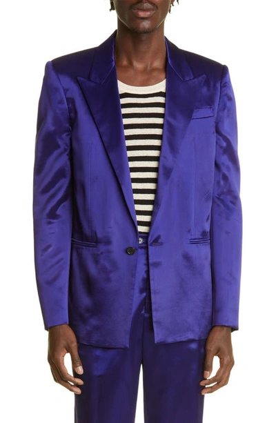 Saint Laurent Men's Brilliant Satin Suit Jacket In Blue