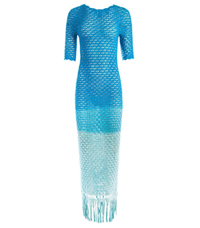 Alejandra Alonso Rojas Women's Ombré Crochet Fringe Gown In Blue Degrade
