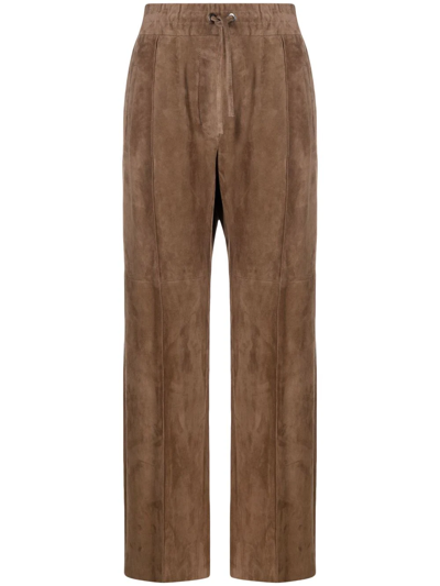 Brunello Cucinelli High-waisted Straight Suede Trousers In Brown