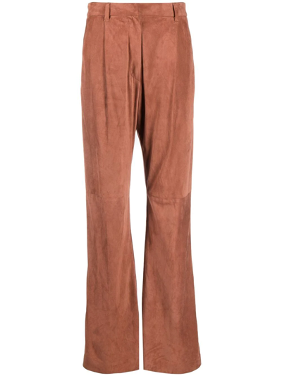 Brunello Cucinelli Four-pocket Leather Palazzo Pants In Braun