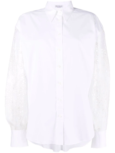 Brunello Cucinelli Broderie Anglaise Long-sleeved Shirt In White