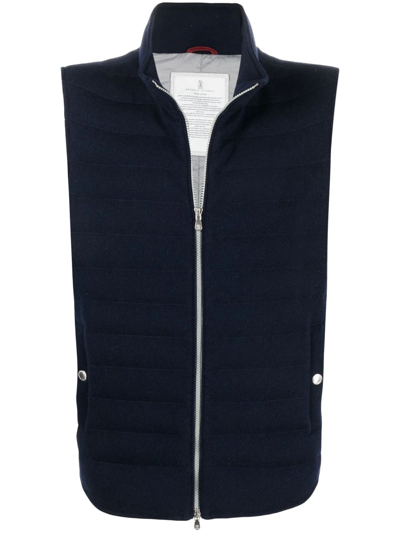 Brunello Cucinelli Quilted Zip-up Gilet In Blue