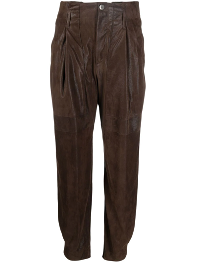 Brunello Cucinelli Tapered-leg Woven Trousers In Brown