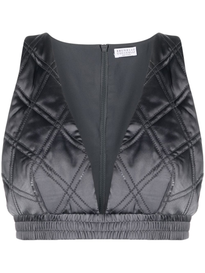 Brunello Cucinelli Quilted Cropped Top In Grey