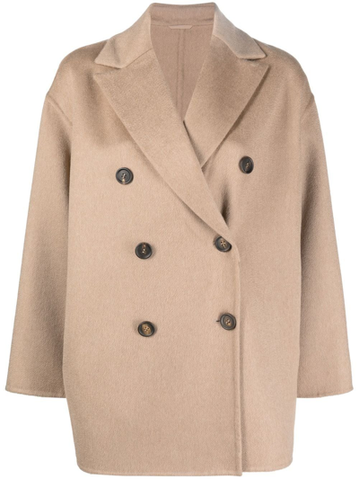 Brunello Cucinelli Double-breasted Cashmere Coat In Beige