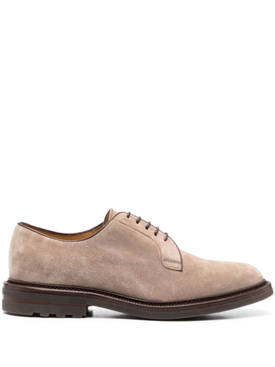 Brunello Cucinelli Suede Derby Shoes In Orange