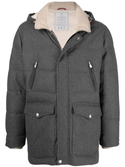 Brunello Cucinelli Feather-down Padded Coat In Gray