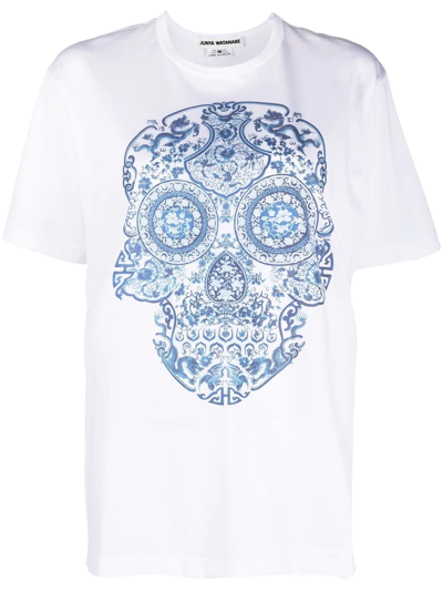 Junya Watanabe Skull Print Crew-neck T-shirt In White