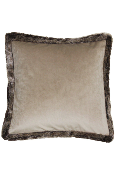Riva Home Kiruna Faux Fur Edged Velvet Style Square Throw Pillow Cover (taupe) (17.7 X 17. In Brown