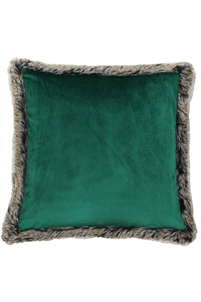 Riva Home Kiruna Faux Fur Edged Velvet Style Square Throw Pillow Cover (emerald Green) (17