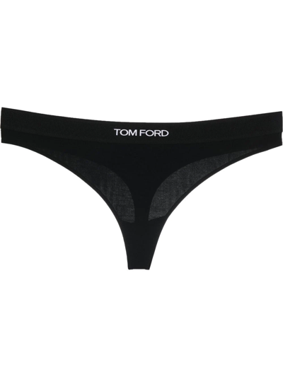 Tom Ford Logo-waistband Thong In Black