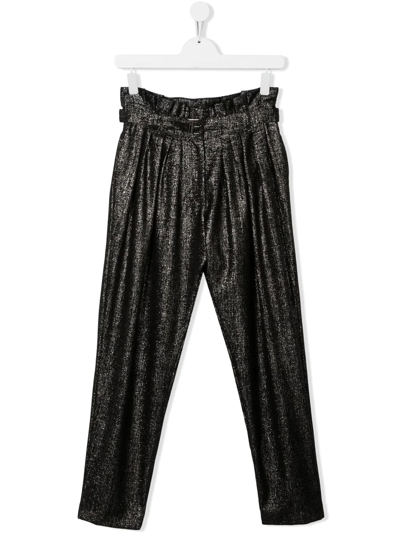 Balmain Kids' Metallic-finish Belted Trousers In Black