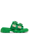 Bottega Veneta Flash Buckled Leather And Rubber Sandals In Green