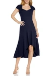 Adrianna Papell Divine Crepe Midi Cocktail Dress In Midnight