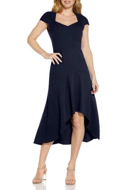 Adrianna Papell Divine Crepe Midi Cocktail Dress In Midnight