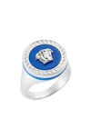 Versace Enamel Medusa Ring, Male, Blue+silver, 7 Mm In Palladium-royal Blue