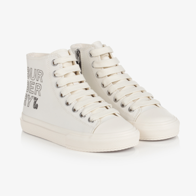 Burberry Ivory Cotton Hi-top Trainers