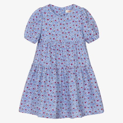 Catimini Kids' Girls Blue Floral Print Dress